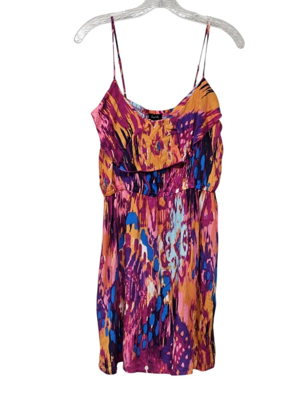 Justify Mini Slip Dress Sz L Retro 80s 90s Ruffle Top Artsy Vibrant